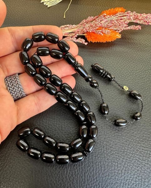 Siyah Renk Kapsül Model  Sıkma Kehribar Tesbih