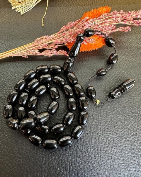 Siyah Renk Kapsül Model  Sıkma Kehribar Tesbih