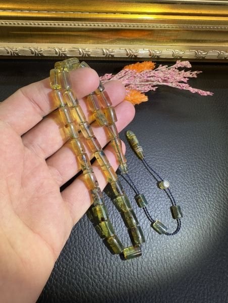 Turkuaz Renk Dominik Damla Kehribar Tesbih