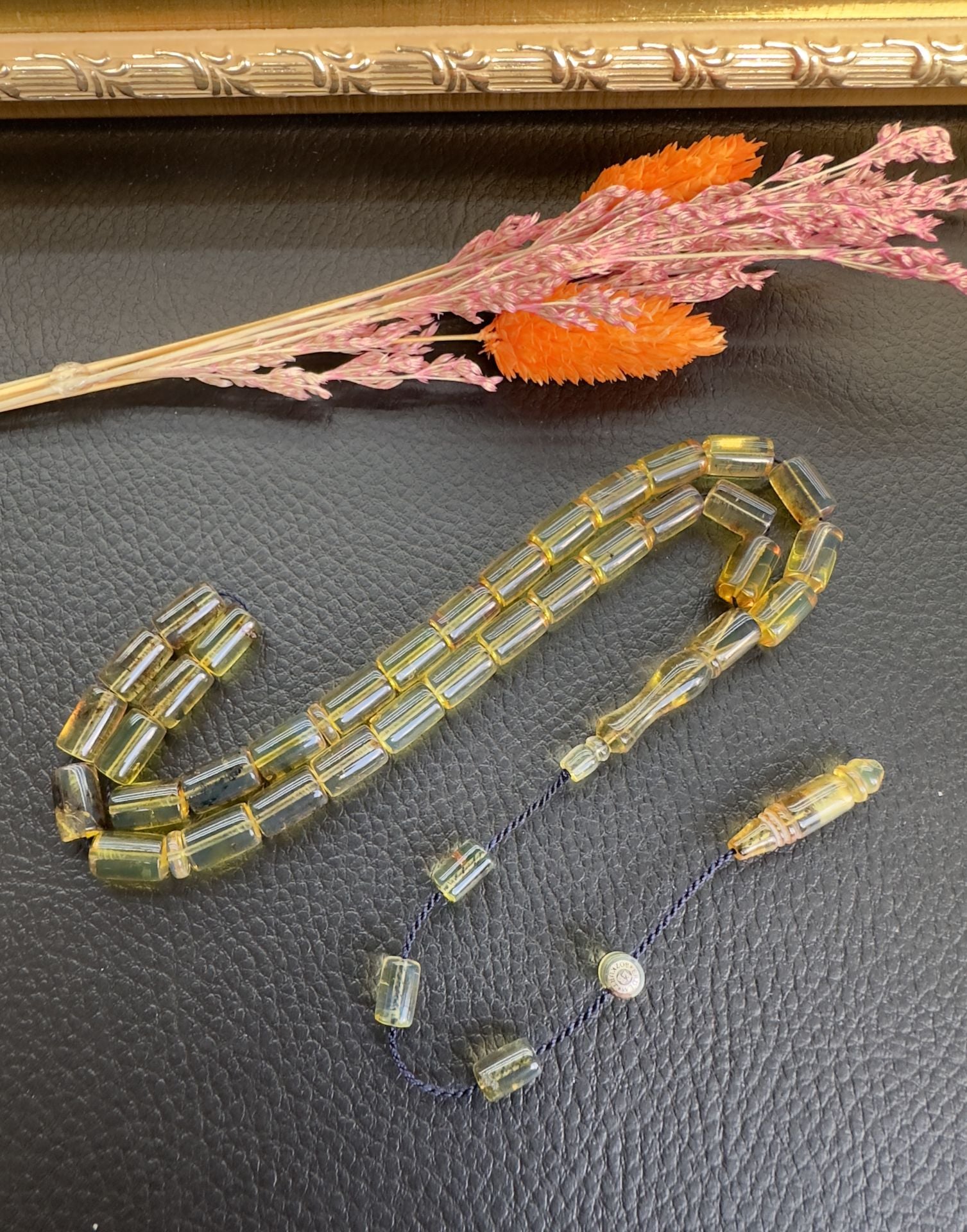 Turkuaz Renk Dominik Damla Kehribar Tesbih