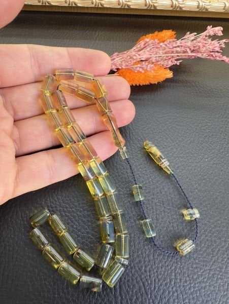 Turkuaz Renk Dominik Damla Kehribar Tesbih