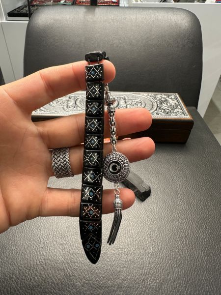 Gümüş İşlemeli Erzurum Oltu Taşı Balık Tesbih
