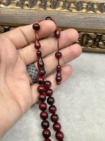 Küre Model Bordo Renk Siyah Hareli Katalin Tesbih