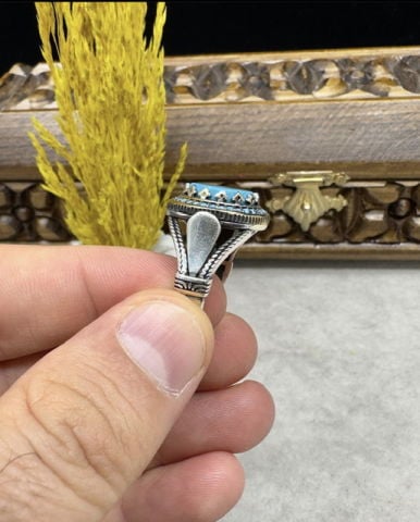 Firuze ve Swaroski Taşlı 925 Ayar Gümüş Erkek Yüzük