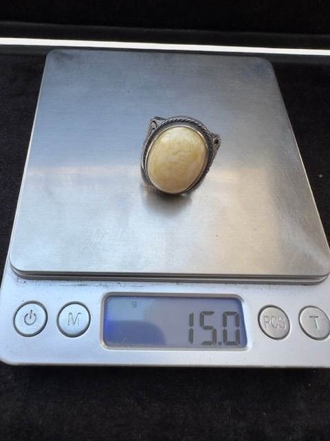 Kalem İşçilikli Osman Özpala Damla Kehribar 925 Ayar Gümüş Erkek Yüzük