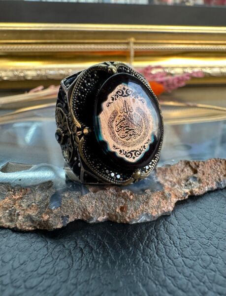 Özel Tasarım Kehribar Taşlı 925 Ayar Gümüş Erkek Yüzük