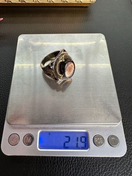 Özel Tasarım Kehribar Taşlı 925 Ayar Gümüş Erkek Yüzük