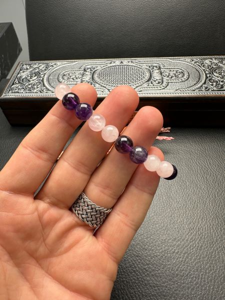 Ametist ve Pembe Kuvars Doğal Taş Bileklik