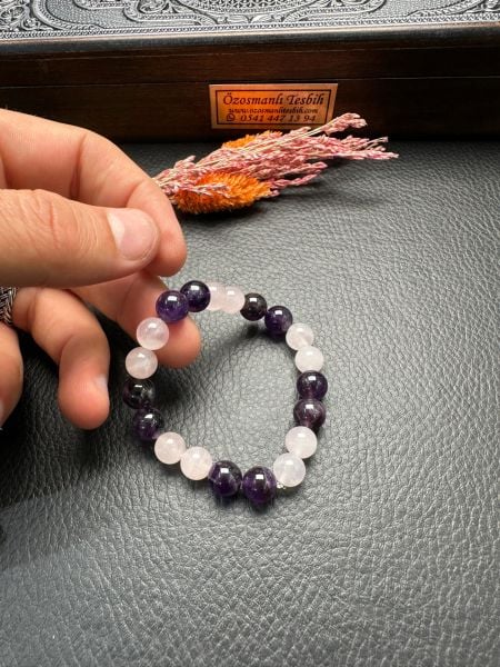 Ametist ve Pembe Kuvars Doğal Taş Bileklik