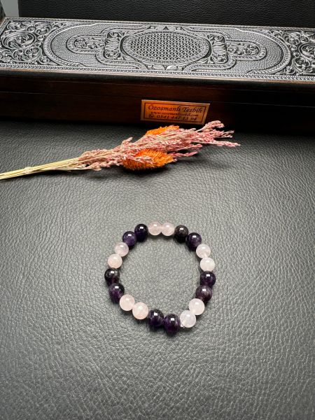 Ametist ve Pembe Kuvars Doğal Taş Bileklik