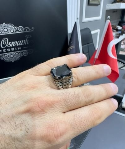 Rolex Model Kehribar Taşı Dizayn 925 Ayar Gümüş Erkek Yüzük