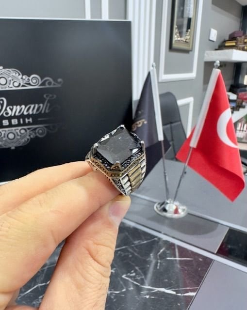 Rolex Model Kehribar Taşı Dizayn 925 Ayar Gümüş Erkek Yüzük