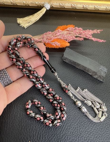 Kapsül Model Gümüş ve Mercan İşleme Erzurum Oltu taşı Tesbih