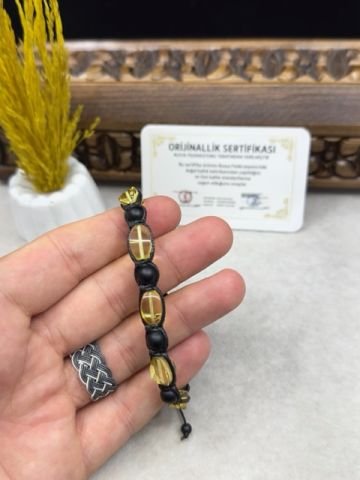 Makrome Örme Elena Model Şeffaf Baltık Damla Kehribar Yetişkin Bileklik