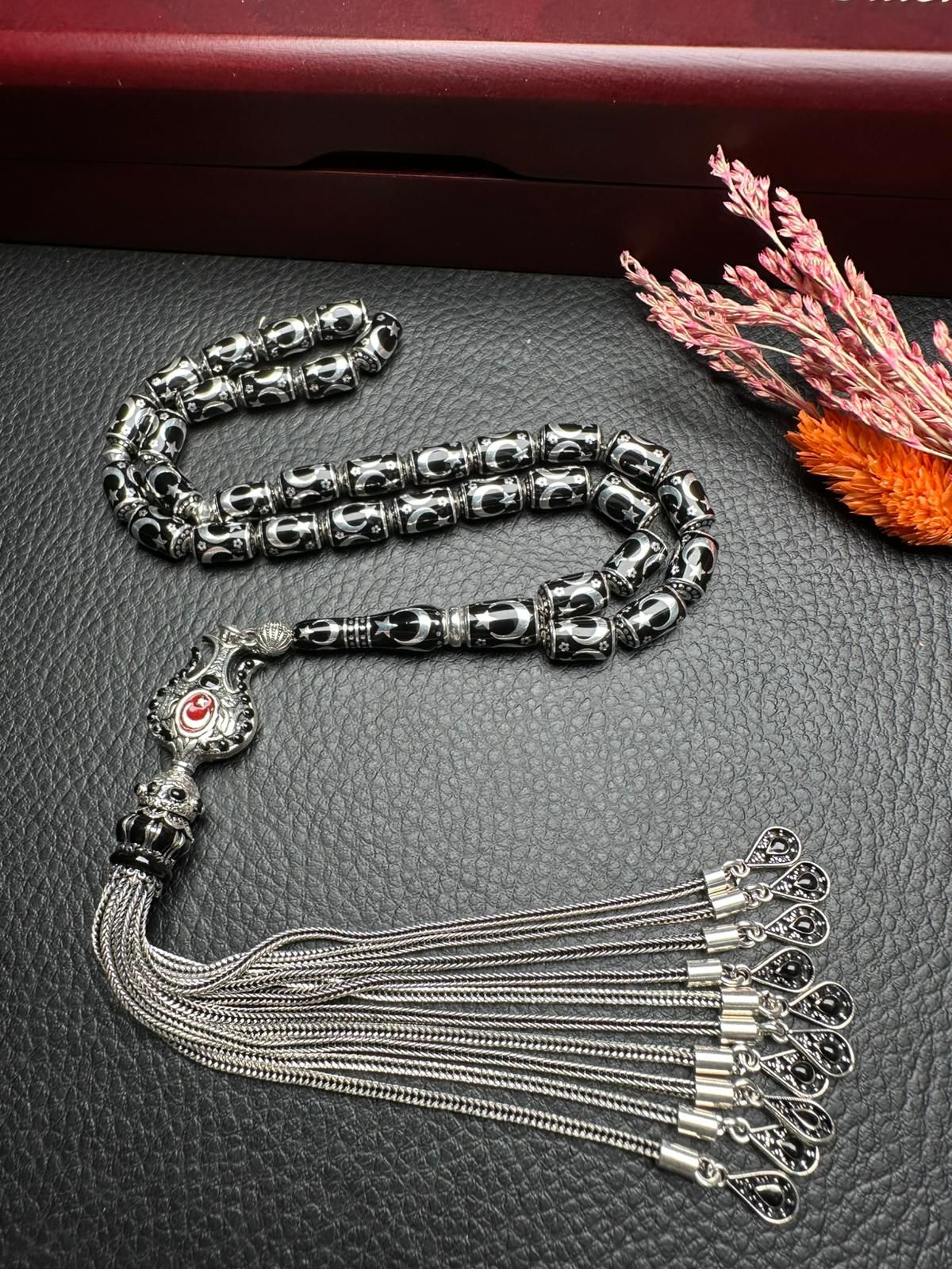 Ayyıldız İşlemeli Kapsül Model Gümüş Tesbih