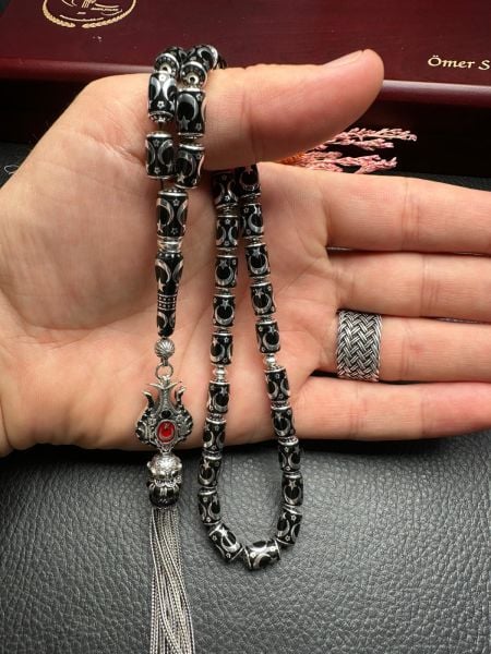 Ayyıldız İşlemeli Kapsül Model Gümüş Tesbih