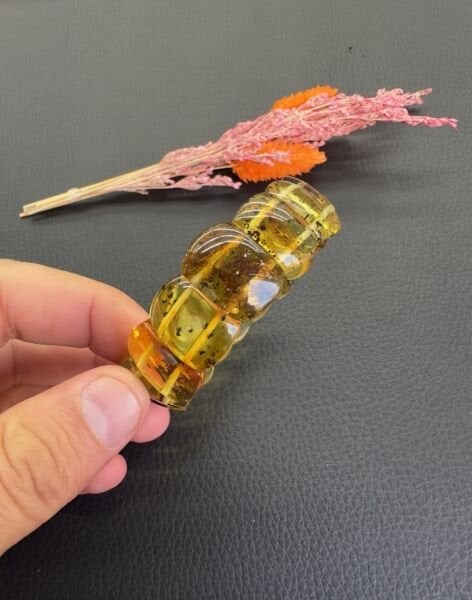 Rolex Model Fosilli Damla Kehribar Bileklik