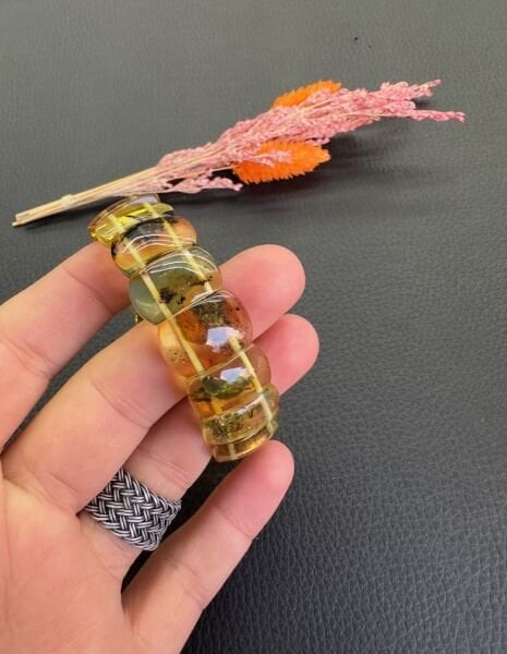 Rolex Model Fosilli Damla Kehribar Bileklik