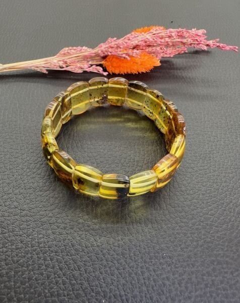 Rolex Model Fosilli Damla Kehribar Bileklik