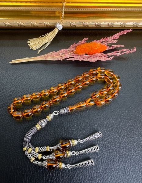 Badem Model Şeffaf Damla Kehribar Tesbih