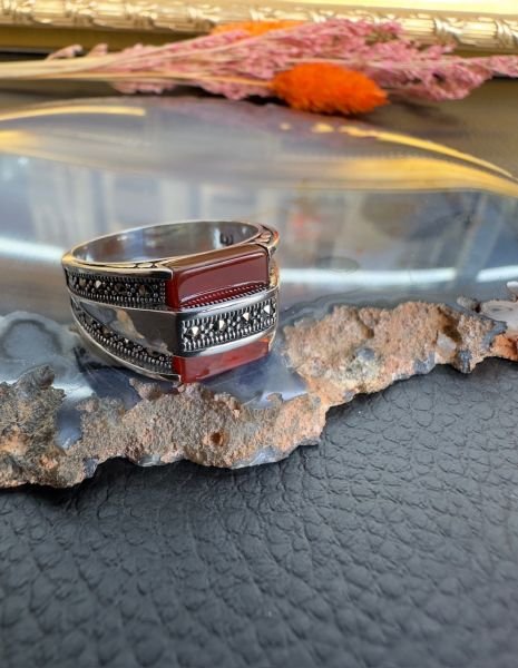 Özel Tasarım Akik Taşı Gümüş Yüzük