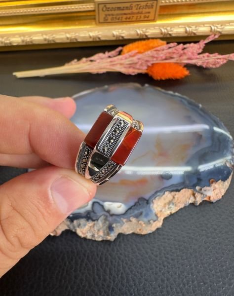 Özel Tasarım Akik Taşı Gümüş Yüzük