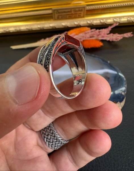 Özel Tasarım Akik Taşı Gümüş Yüzük