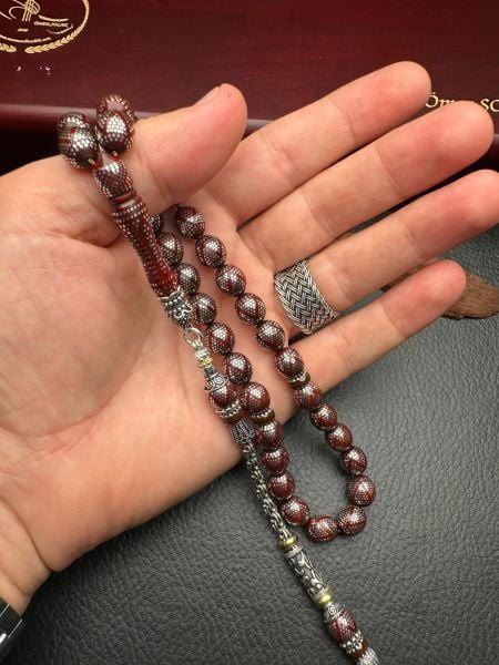 Beyzi Model Gümüş  İşlemeli Kuka Tesbih