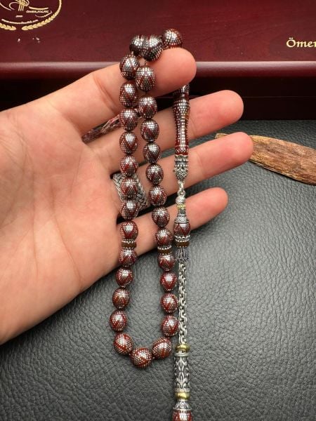 Beyzi Model Gümüş  İşlemeli Kuka Tesbih