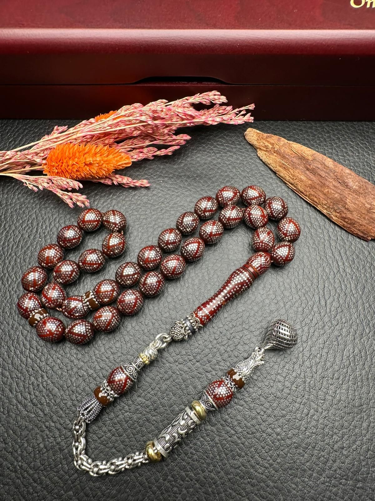 Beyzi Model Gümüş  İşlemeli Kuka Tesbih