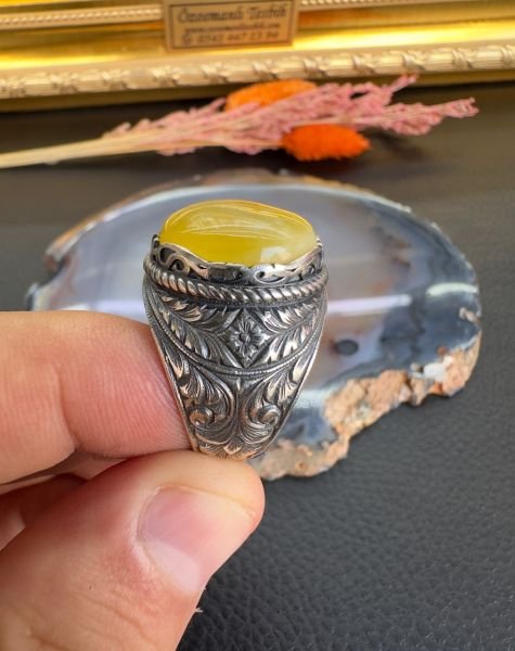 Damla Kehribar Gümüş Yüzük