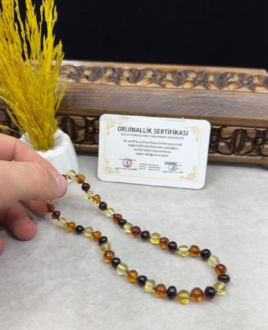 Multicolor Damla Kehribar Bebek Kolyesi