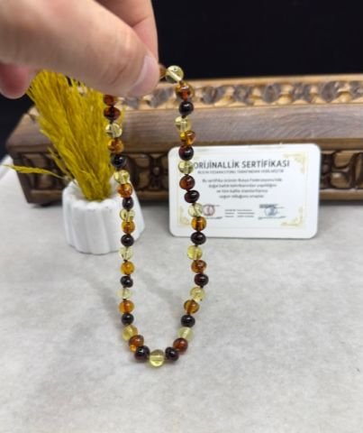 Multicolor Damla Kehribar Bebek Kolyesi
