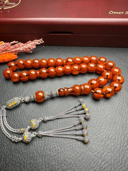 Basık Model Çubuk Sıkma Kehribar Tesbih