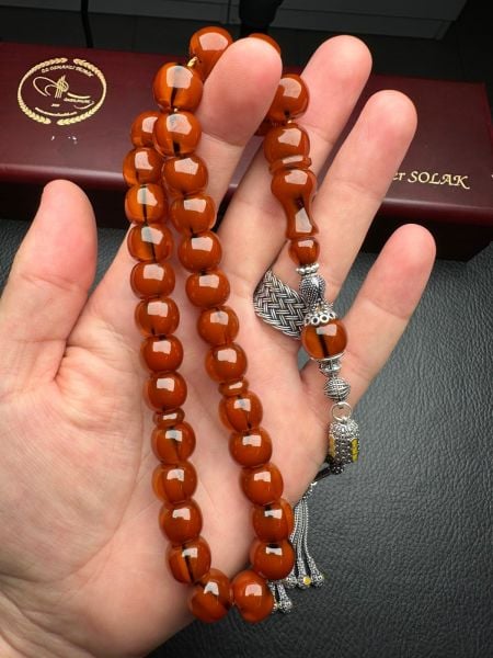 Basık Model Çubuk Sıkma Kehribar Tesbih