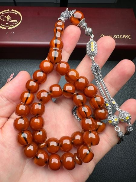 Basık Model Çubuk Sıkma Kehribar Tesbih