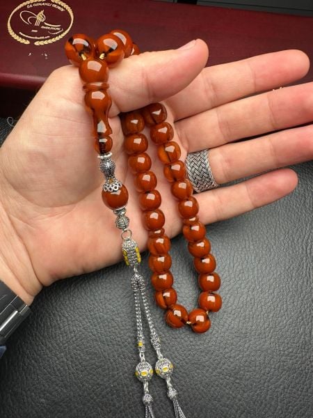 Basık Model Çubuk Sıkma Kehribar Tesbih