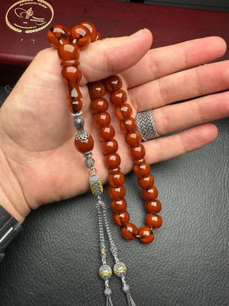 Basık Model Çubuk Sıkma Kehribar Tesbih