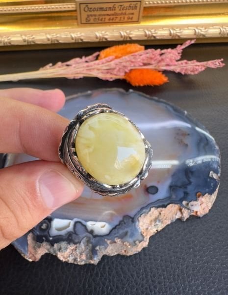 Damla Kehribar Gümüş Yüzük