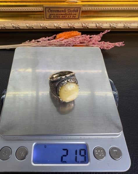 Damla Kehribar Gümüş Yüzük