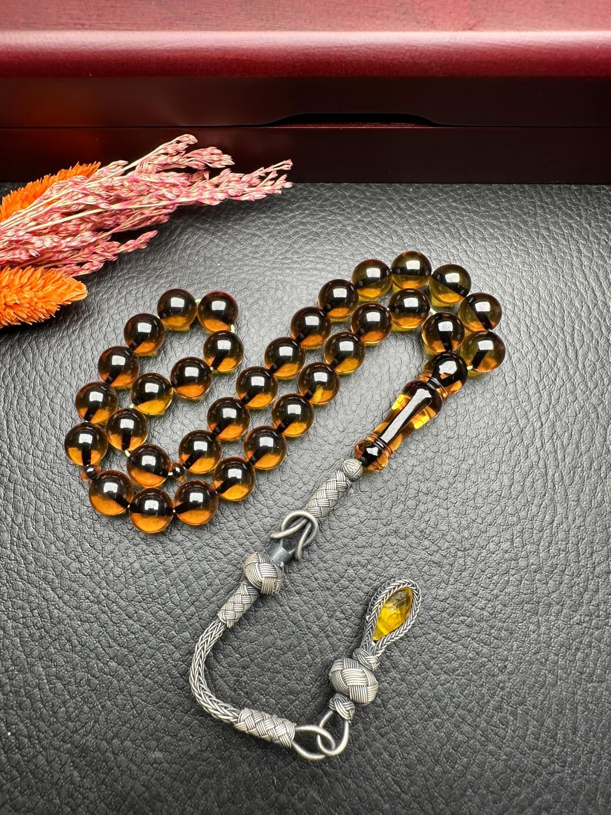 Küre Model Ateş Kehribar Tesbih