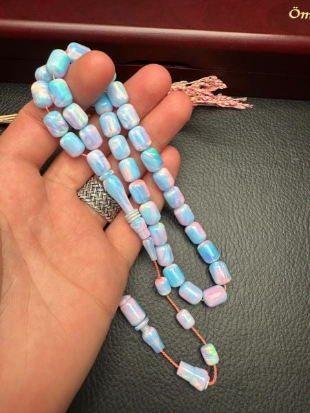 Kapsül Model Mavi Renk Sentetik Opal Tesbih