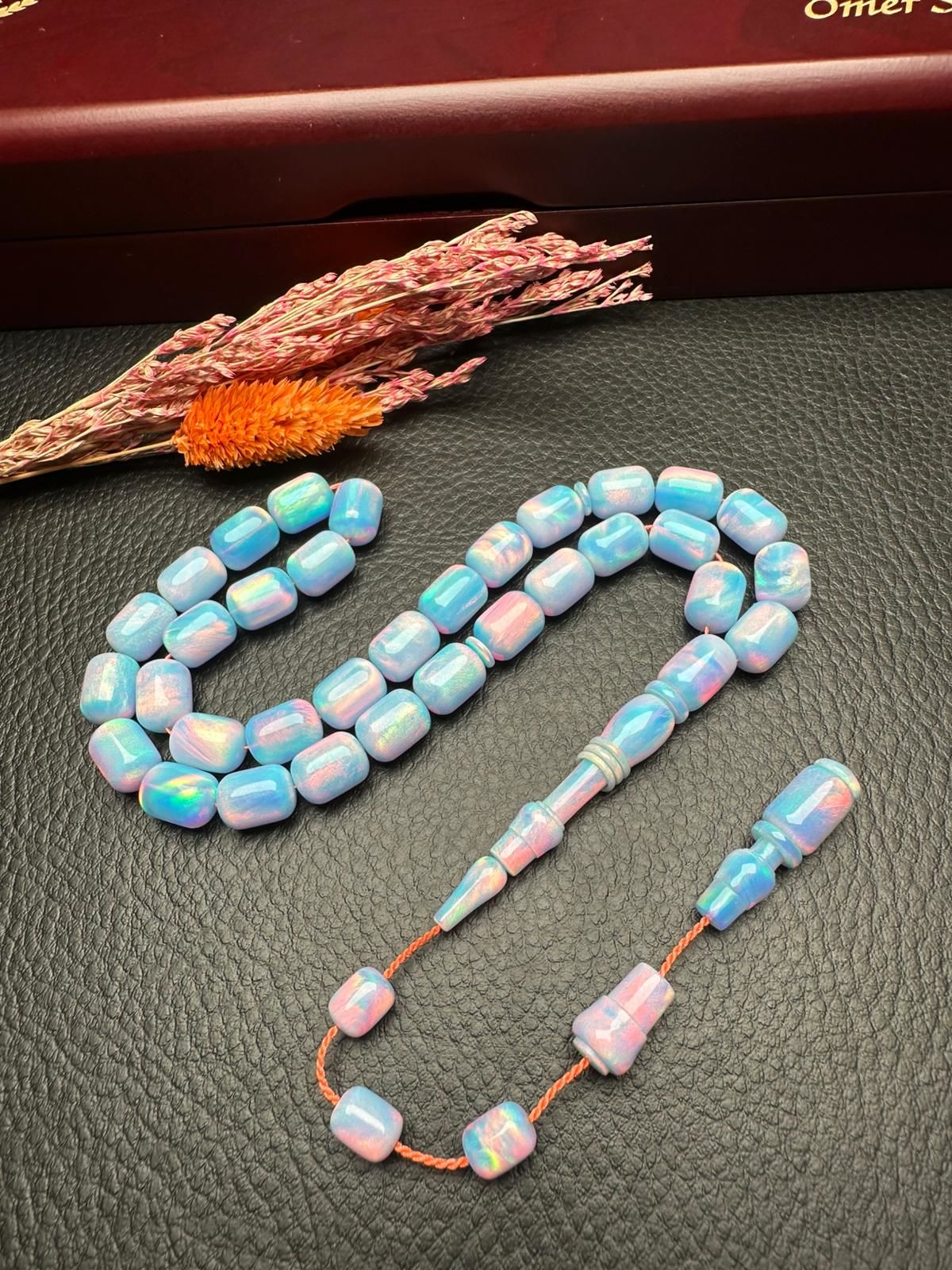 Kapsül Model Mavi Renk Sentetik Opal Tesbih