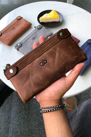 Deripark Rise Greyzi Kahverenk Unisex Telefon Girişli Cüzdan