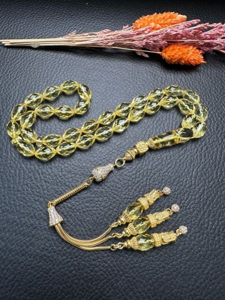 Beyzi Model Faseta Kesim Şeffaf Kaya Damla Kehribar Tesbih