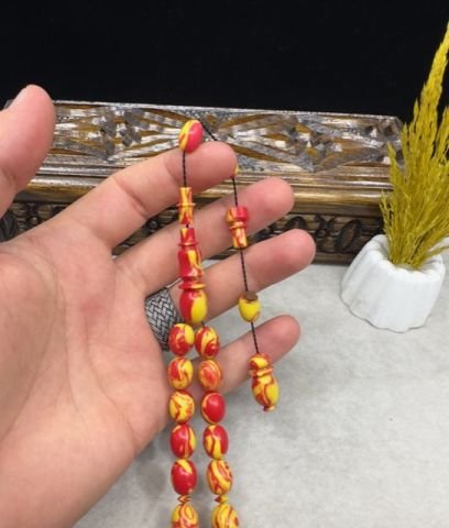 Badem Model Sarı Kırmızı Hareli Arizona Firuze Tesbih