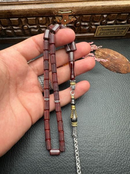 Kesme Model Gümüş İşlemeli Kuka Tesbih