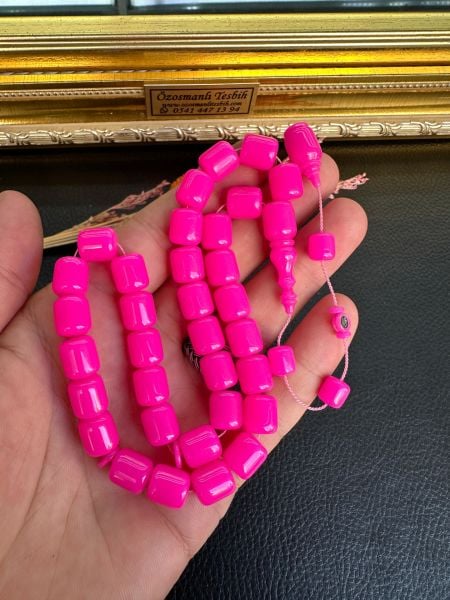 Basık Model Neon Pembe Renk Eski Alman Katalin Tesbih