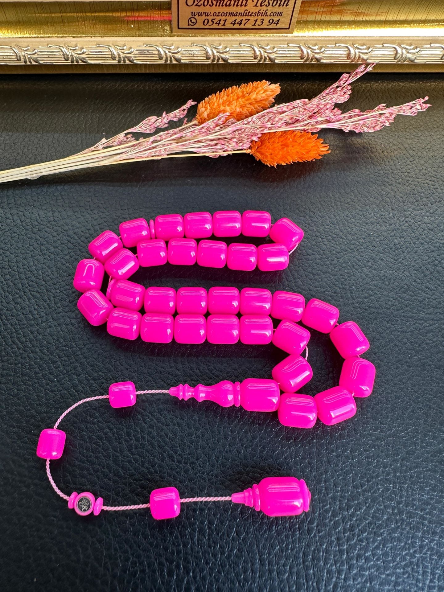 Basık Model Neon Pembe Renk Eski Alman Katalin Tesbih