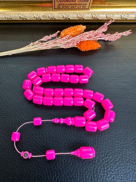Basık Model Neon Pembe Renk Eski Alman Katalin Tesbih